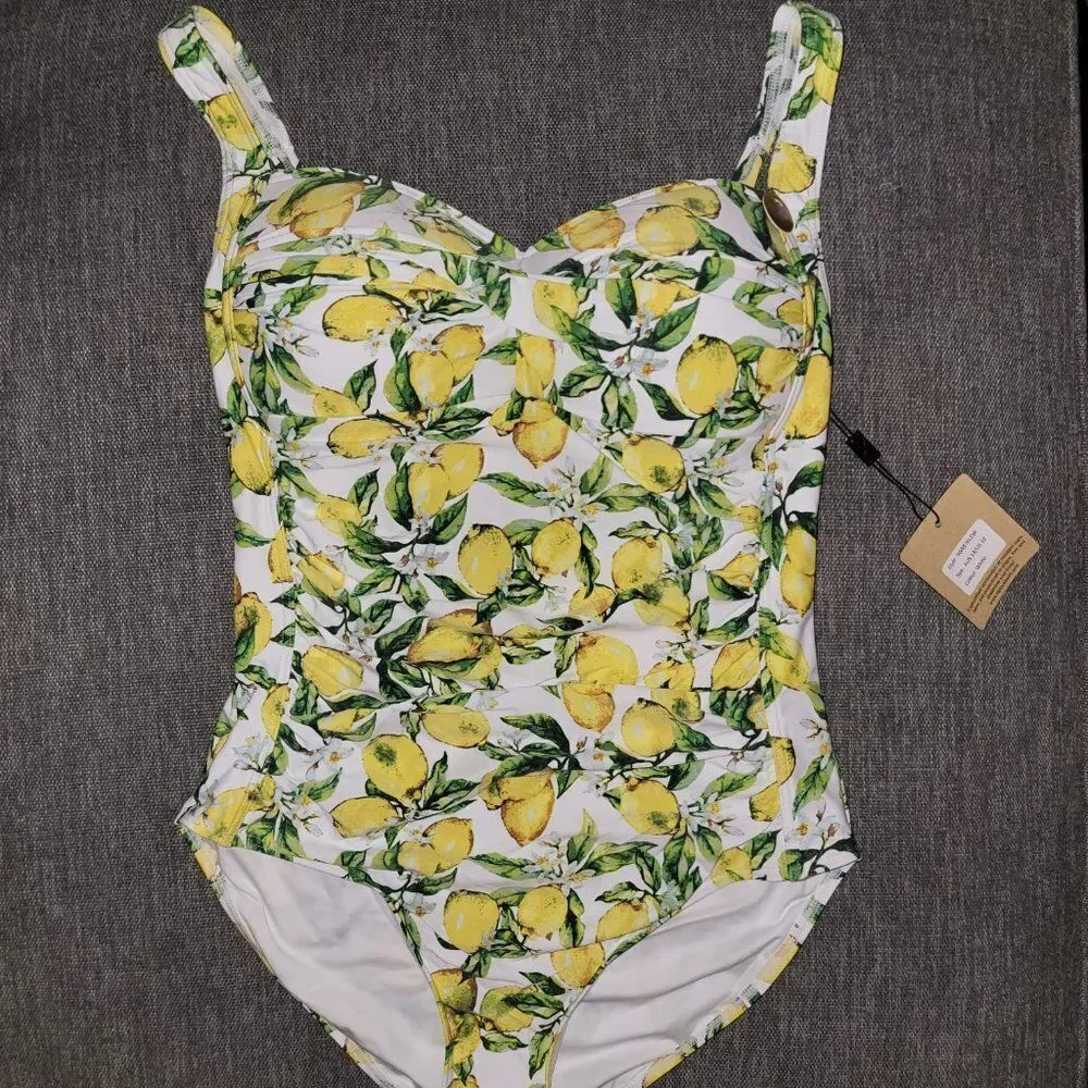 Womens Lemons Joanne Twist Front Design Tummy Control One Piece Swimsuit…